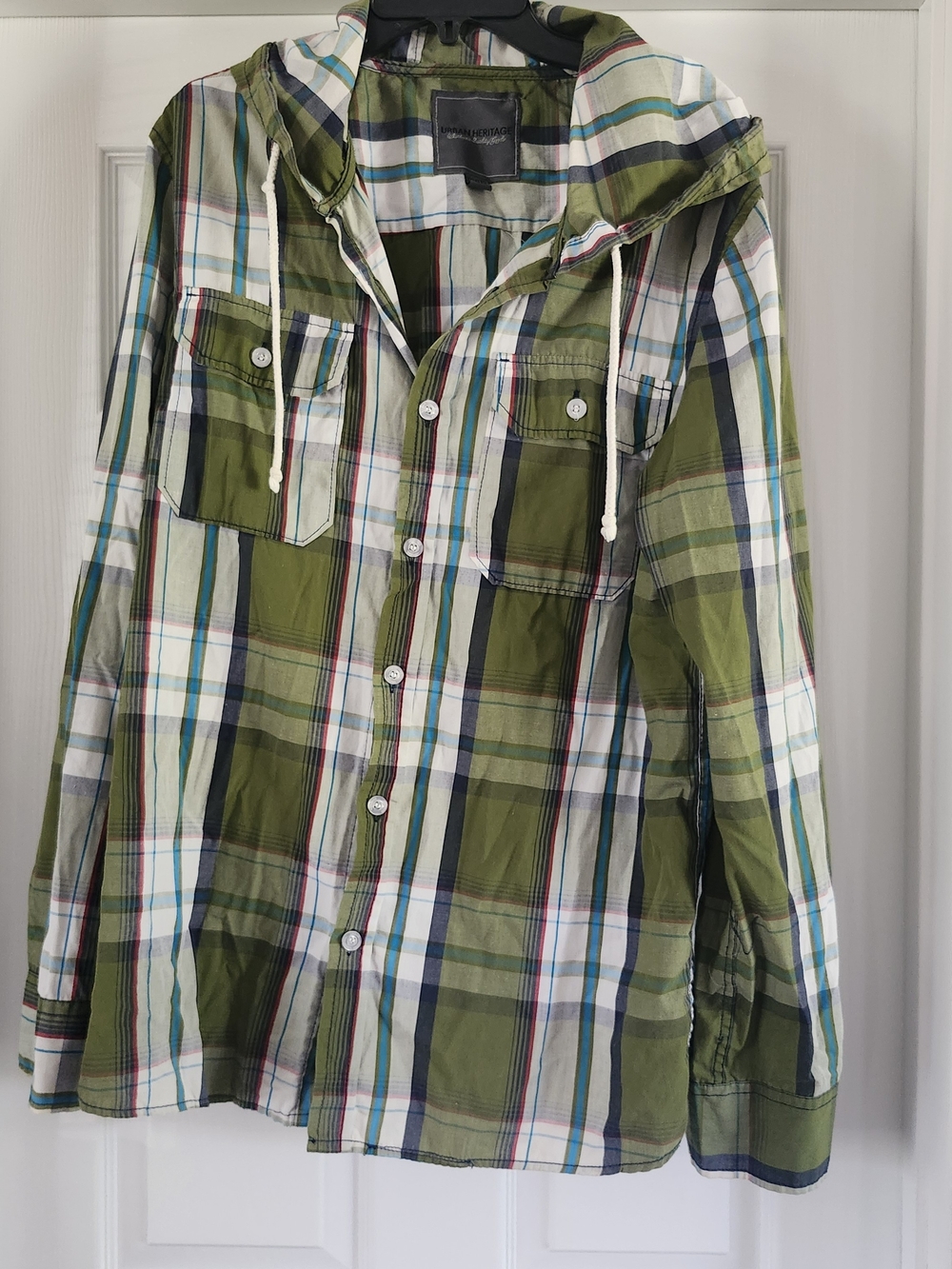 Urban Heritage Olive Green Plaid Hooded Button-Up Shirt